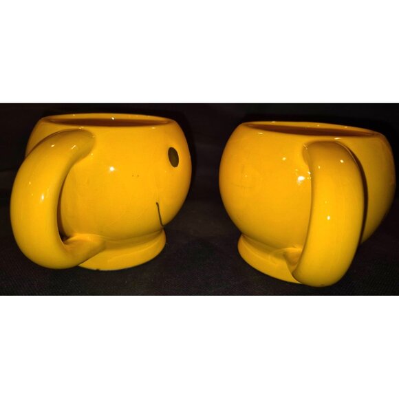 Set Of 2 Vintage Yellow Smiley Face Ceramic Coffee Mugs - Picture 2 of 7